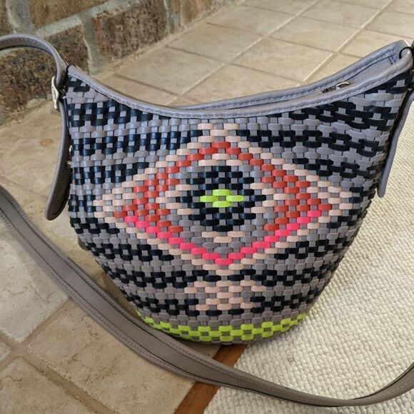 Coach Dream Weaver Wicker Design Leather Crossbody Purse - Picture 3 of 5